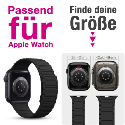 NALIA Nexus Magnet Armband kompatibel mit Apple Watch Armband Series Ultra/SE 10 9 8 7 6 5 4 3 2 1, 42/44/45/46/49mm, Silikon Loop mit Rillendesign, Sportarmband Nachtschwarz NALIA Silikon Armband