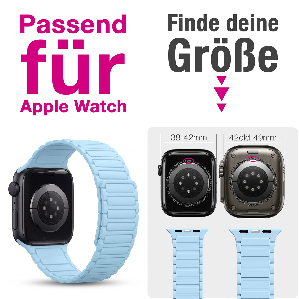 NALIA Nexus Magnet Armband kompatibel mit Apple Watch Armband Series Ultra/SE 10 9 8 7 6 5 4 3 2 1, 42/44/45/46/49mm, Silikon Loop mit Rillendesign, Sportarmband Ozeanblau NALIA Silikon Armband
