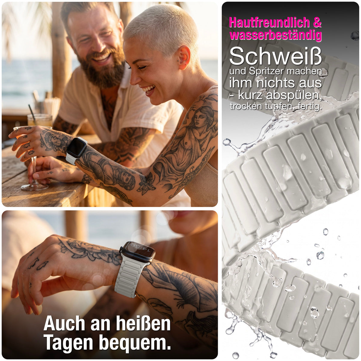 NALIA Nexus Magnet Armband kompatibel mit Apple Watch Armband Series Ultra/SE 10 9 8 7 6 5 4 3 2 1, 42/44/45/46/49mm, Silikon Loop mit Rillendesign, Sportarmband Polarstern Sandweiss NALIA Silikon Armband