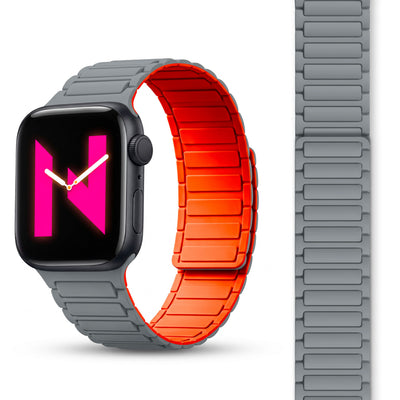 NALIA Nexus Magnet Armband kompatibel mit Apple Watch Armband Series Ultra/SE 10 9 8 7 6 5 4 3 2 1, 42/44/45/46/49mm, Silikon Loop mit Rillendesign, Sportarmband Sandgrau Orange NALIA Silikon Armband