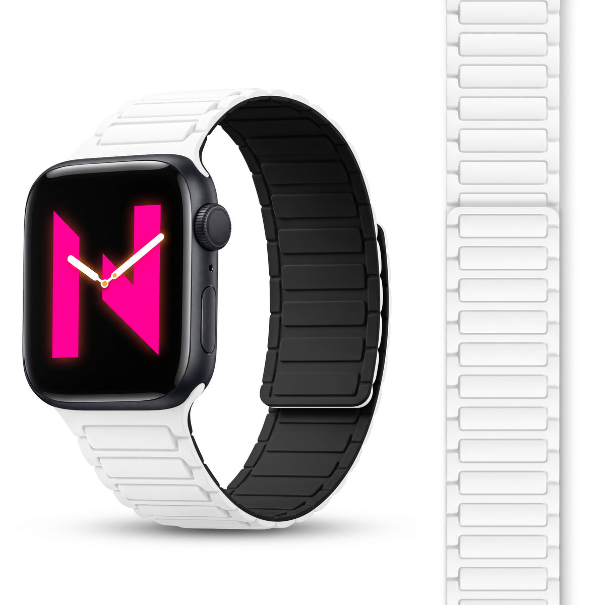 NALIA Nexus Magnet Armband kompatibel mit Apple Watch Armband Series Ultra/SE 10 9 8 7 6 5 4 3 2 1, 42/44/45/46/49mm, Silikon Loop mit Rillendesign, Sportarmband Schneeweiß NALIA Silikon Armband