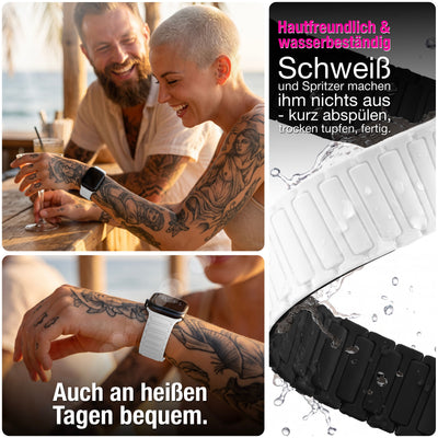 NALIA Nexus Magnet Armband kompatibel mit Apple Watch Armband Series Ultra/SE 10 9 8 7 6 5 4 3 2 1, 42/44/45/46/49mm, Silikon Loop mit Rillendesign, Sportarmband Schneeweiß NALIA Silikon Armband
