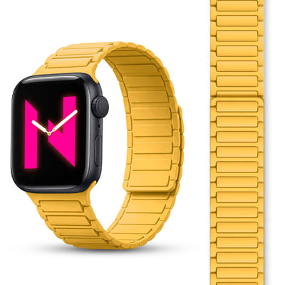 NALIA Nexus Magnet Armband kompatibel mit Apple Watch Armband Series Ultra/SE 10 9 8 7 6 5 4 3 2 1, 42/44/45/46/49mm, Silikon Loop mit Rillendesign, Sportarmband Sonnengelb NALIA Silikon Armband