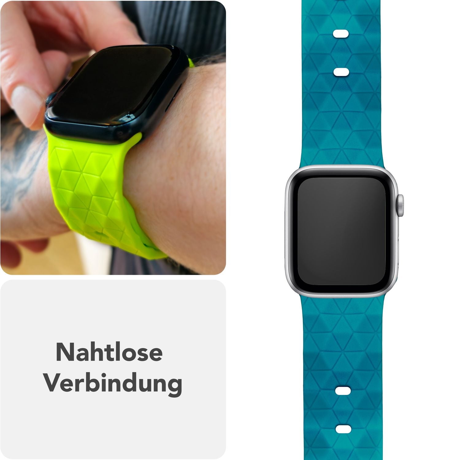 NALIA Hexion Armband für Apple Watch Series SE/10/9/8/7/6/5/4/3/2/1, Gehäusegröße 38/40/41/42mm, Silikon Loop Sportarmband mit Steck-Pin & im Hexagon Design Atlantikblau NALIA Silikon Armband