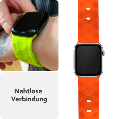 NALIA Hexion Armband für Apple Watch Series SE/10/9/8/7/6/5/4/3/2/1, Gehäusegröße 38/40/41/42mm, Silikon Loop Sportarmband mit Steck-Pin & im Hexagon Design Sonnenorange NALIA Silikon Armband