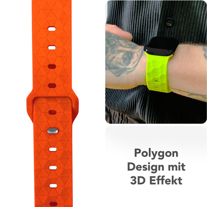 NALIA Hexion Armband für Apple Watch Series SE/10/9/8/7/6/5/4/3/2/1, Gehäusegröße 38/40/41/42mm, Silikon Loop Sportarmband mit Steck-Pin & im Hexagon Design Sonnenorange NALIA Silikon Armband