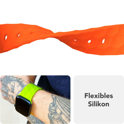 NALIA Hexion Armband für Apple Watch Series SE/10/9/8/7/6/5/4/3/2/1, Gehäusegröße 38/40/41/42mm, Silikon Loop Sportarmband mit Steck-Pin & im Hexagon Design Sonnenorange NALIA Silikon Armband