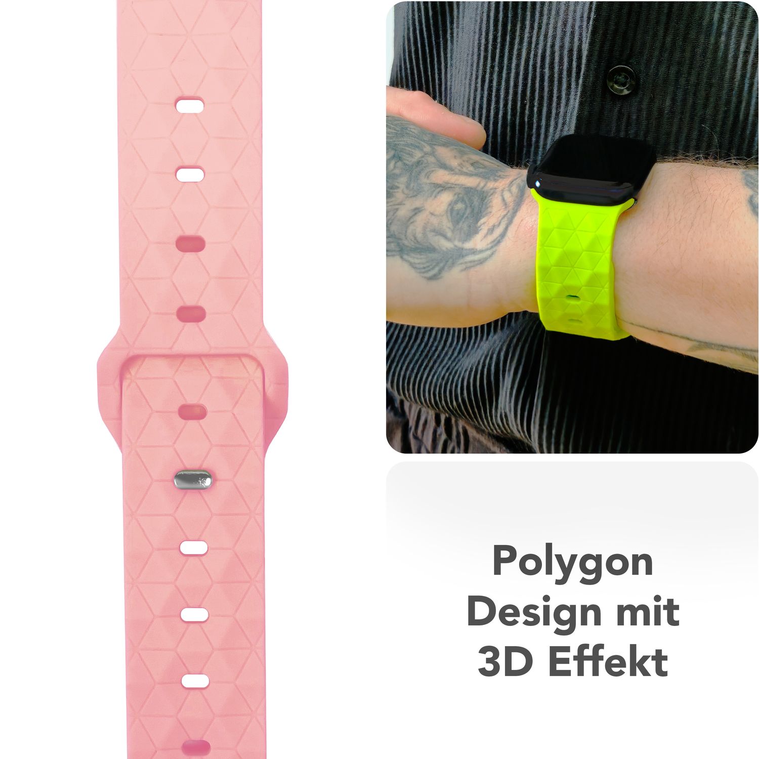 NALIA Hexion Armband für Apple Watch Series SE/10/9/8/7/6/5/4/3/2/1, Gehäusegröße 38/40/41/42mm, Silikon Loop Sportarmband mit Steck-Pin & im Hexagon Design Zartrosa NALIA Silikon Armband