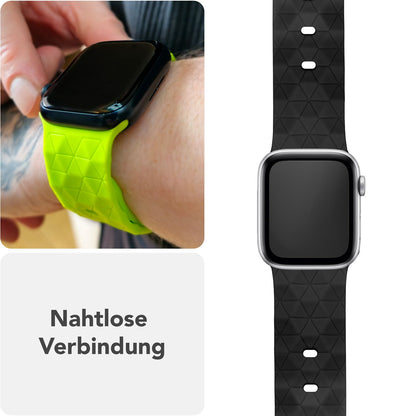 NALIA Hexion Armband für Apple Watch Series SE/10/9/8/7/6/5/4/3/2/1, Gehäusegröße 38/40/41/42mm, Silikon Loop Sportarmband mit Steck-Pin & im Hexagon Design Tiefschwarz NALIA Silikon Armband