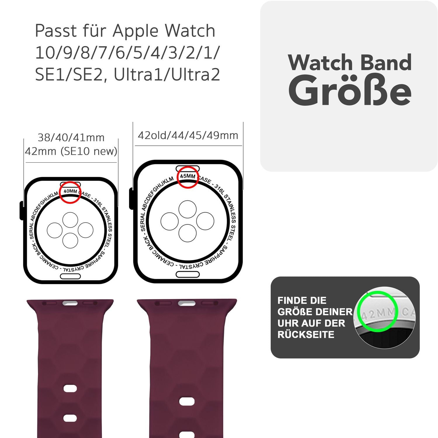 NALIA Hexion Armband für Apple Watch Series SE/10/9/8/7/6/5/4/3/2/1, Gehäusegröße 38/40/41/42mm, Silikon Loop Sportarmband mit Steck-Pin & im Hexagon Design Bordeauxrot NALIA Silikon Armband