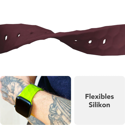 NALIA Hexion Armband für Apple Watch Series SE/10/9/8/7/6/5/4/3/2/1, Gehäusegröße 38/40/41/42mm, Silikon Loop Sportarmband mit Steck-Pin & im Hexagon Design Bordeauxrot NALIA Silikon Armband