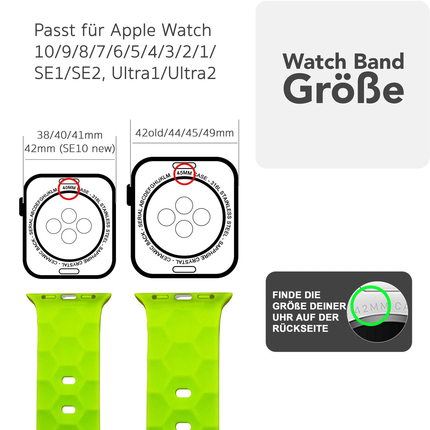 NALIA Hexion Armband für Apple Watch Series SE/10/9/8/7/6/5/4/3/2/1, Gehäusegröße 38/40/41/42mm, Silikon Loop Sportarmband mit Steck-Pin & im Hexagon Design Neon Gelb NALIA Silikon Armband