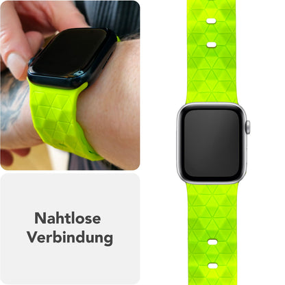 NALIA Hexion Armband für Apple Watch Series SE/10/9/8/7/6/5/4/3/2/1, Gehäusegröße 38/40/41/42mm, Silikon Loop Sportarmband mit Steck-Pin & im Hexagon Design Neon Gelb NALIA Silikon Armband