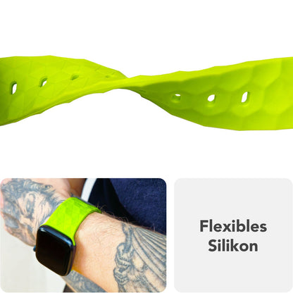 NALIA Hexion Armband für Apple Watch Series SE/10/9/8/7/6/5/4/3/2/1, Gehäusegröße 38/40/41/42mm, Silikon Loop Sportarmband mit Steck-Pin & im Hexagon Design Neon Gelb NALIA Silikon Armband