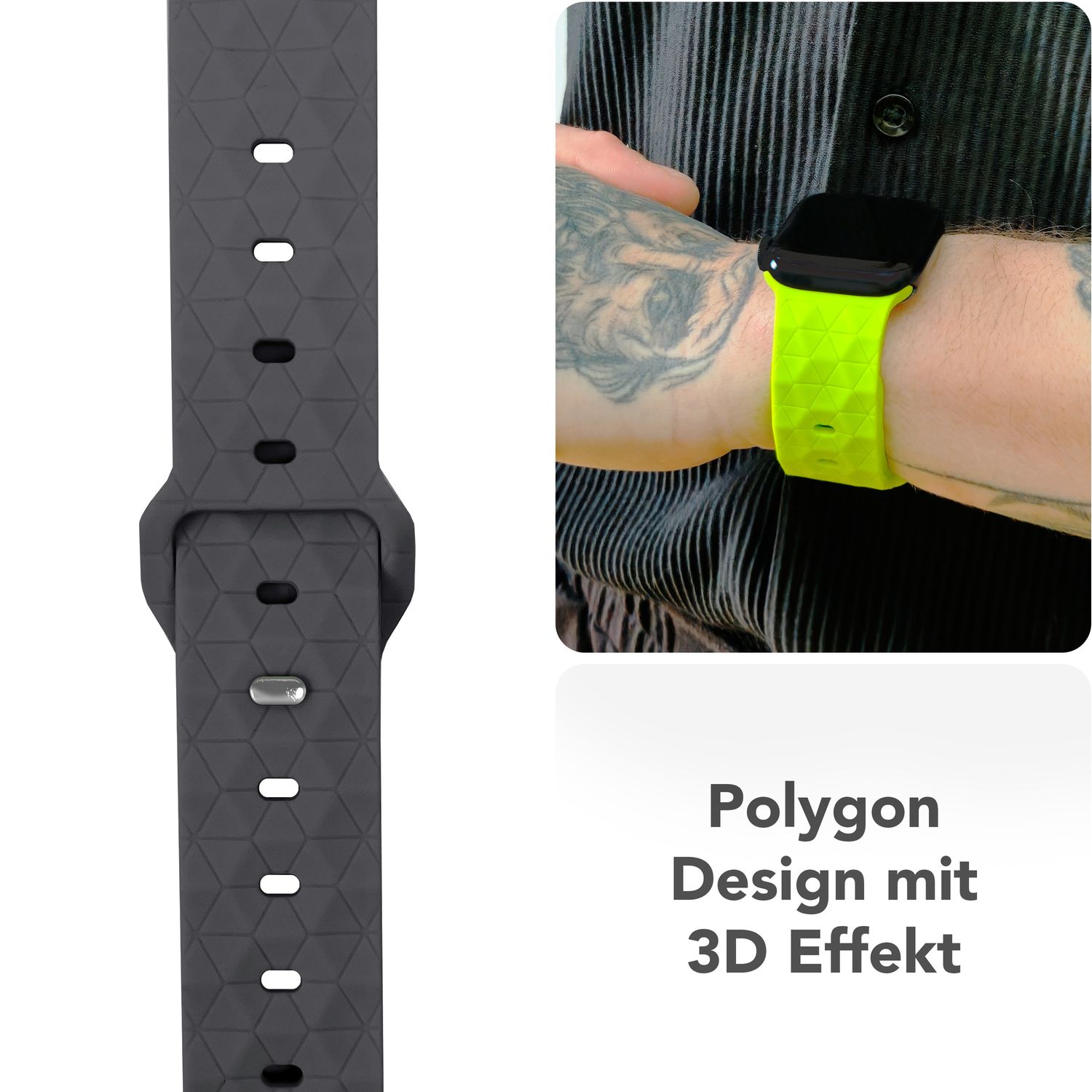 NALIA Hexion Armband für Apple Watch Series SE/10/9/8/7/6/5/4/3/2/1, Gehäusegröße 38/40/41/42mm, Silikon Loop Sportarmband mit Steck-Pin & im Hexagon Design Graphitgrau NALIA Silikon Armband