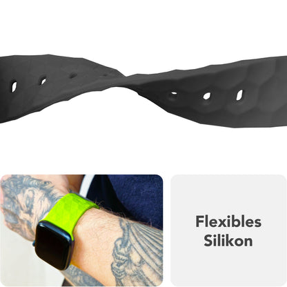 NALIA Hexion Armband für Apple Watch Series SE/10/9/8/7/6/5/4/3/2/1, Gehäusegröße 38/40/41/42mm, Silikon Loop Sportarmband mit Steck-Pin & im Hexagon Design Graphitgrau NALIA Silikon Armband