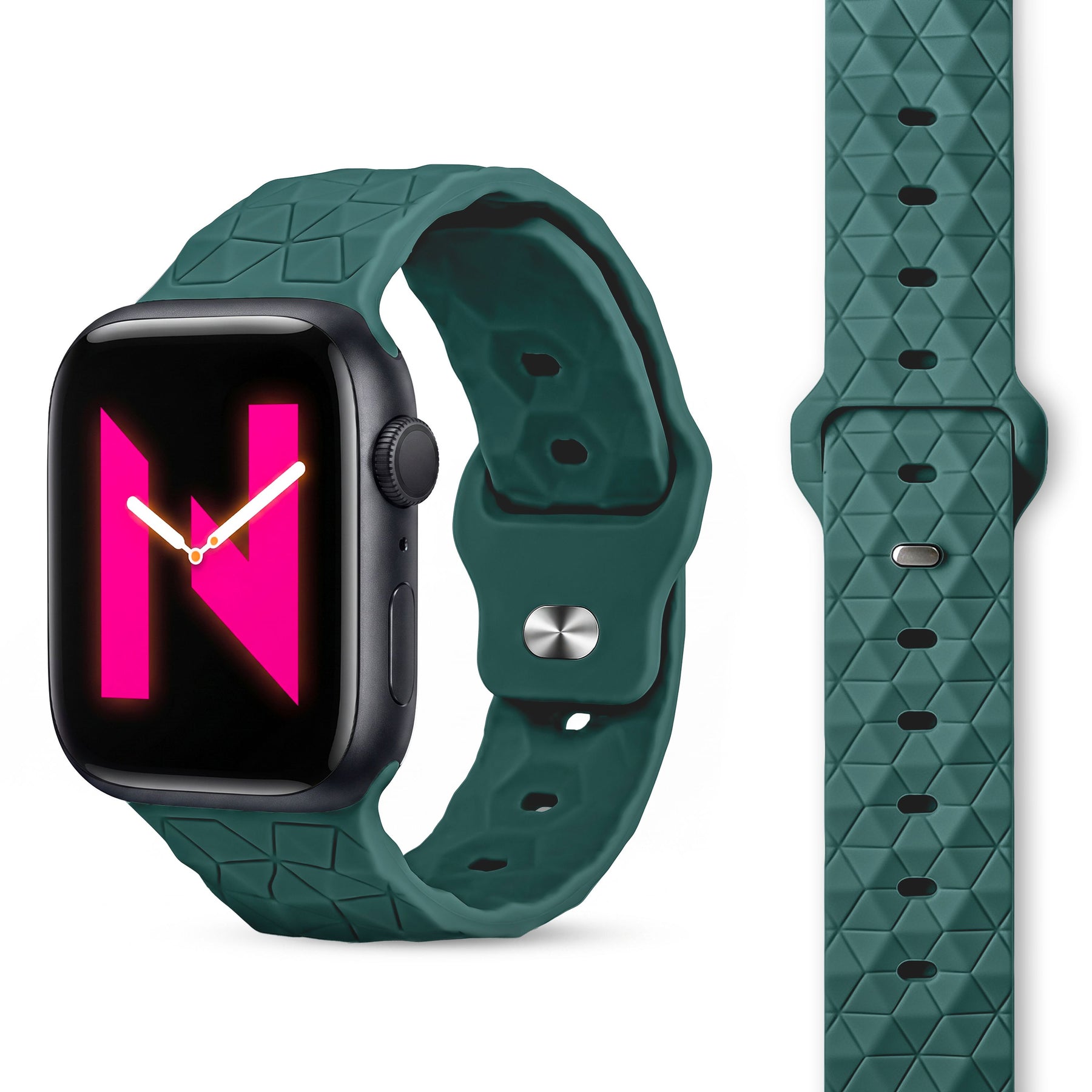 NALIA Hexion Armband kompatibel mit Apple Watch Armband Series SE/iWatch 10 9 8 7 6 5 4 3 2 1, 38/40/41/42mm, Silikon Loop mit Hexagon Design, Sportarmband Steck-Pin-Verschluss Fichtengrün NALIA Silikon Armband