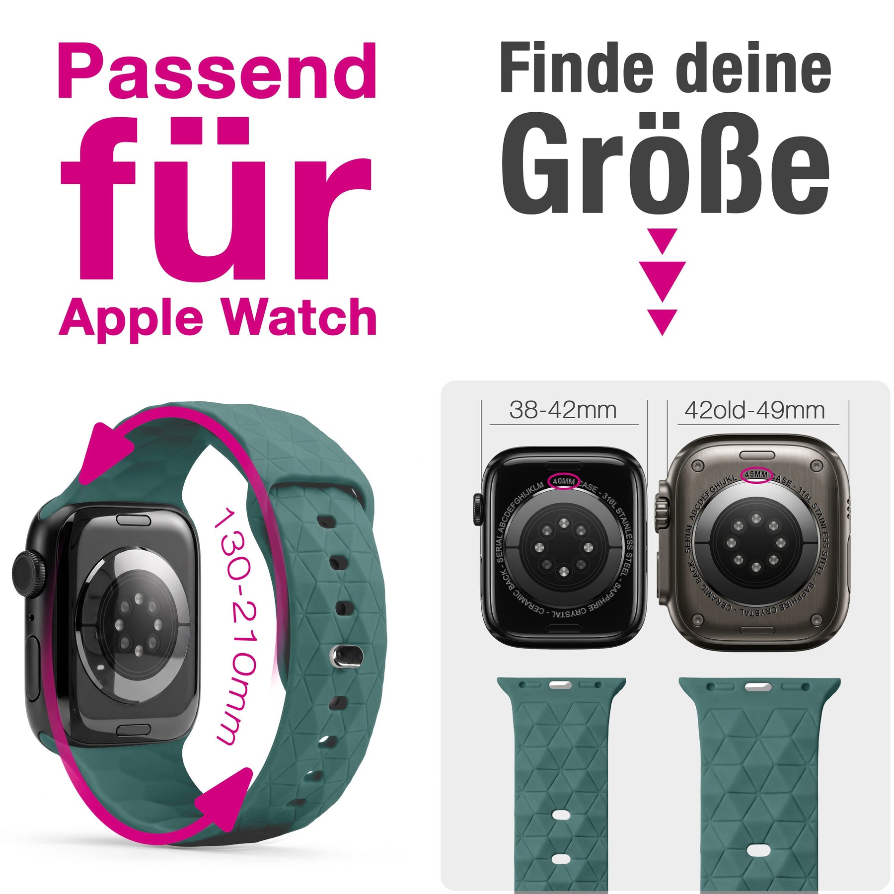 NALIA Hexion Armband kompatibel mit Apple Watch Armband Series SE/iWatch 10 9 8 7 6 5 4 3 2 1, 38/40/41/42mm, Silikon Loop mit Hexagon Design, Sportarmband Steck-Pin-Verschluss Fichtengrün NALIA Silikon Armband