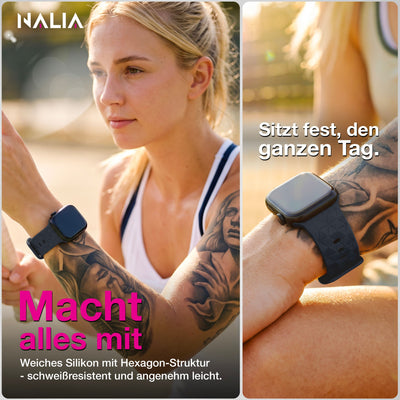 NALIA Hexion Armband kompatibel mit Apple Watch Armband Series SE/iWatch 10 9 8 7 6 5 4 3 2 1, 38/40/41/42mm, Silikon Loop mit Hexagon Design, Sportarmband Steck-Pin-Verschluss Graphitgrau NALIA Silikon Armband