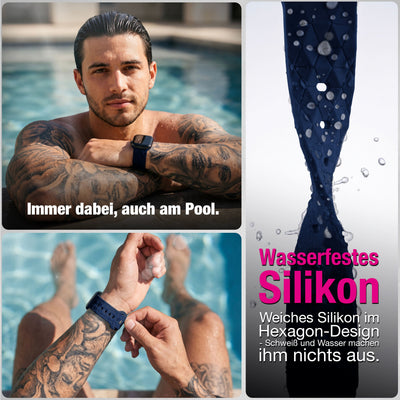 NALIA Hexion Armband kompatibel mit Apple Watch Armband Series SE/iWatch 10 9 8 7 6 5 4 3 2 1, 38/40/41/42mm, Silikon Loop mit Hexagon Design, Sportarmband Steck-Pin-Verschluss Marineblau NALIA Silikon Armband
