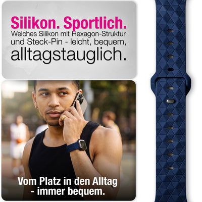 NALIA Hexion Armband kompatibel mit Apple Watch Armband Series SE/iWatch 10 9 8 7 6 5 4 3 2 1, 38/40/41/42mm, Silikon Loop mit Hexagon Design, Sportarmband Steck-Pin-Verschluss Marineblau NALIA Silikon Armband