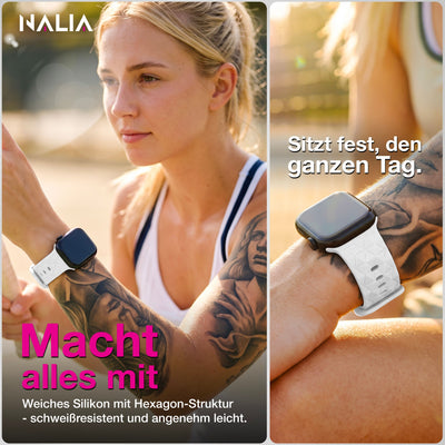 NALIA Hexion Armband kompatibel mit Apple Watch Armband Series SE/iWatch 10 9 8 7 6 5 4 3 2 1, 38/40/41/42mm, Silikon Loop mit Hexagon Design, Sportarmband Steck-Pin-Verschluss Polarweiß NALIA Silikon Armband