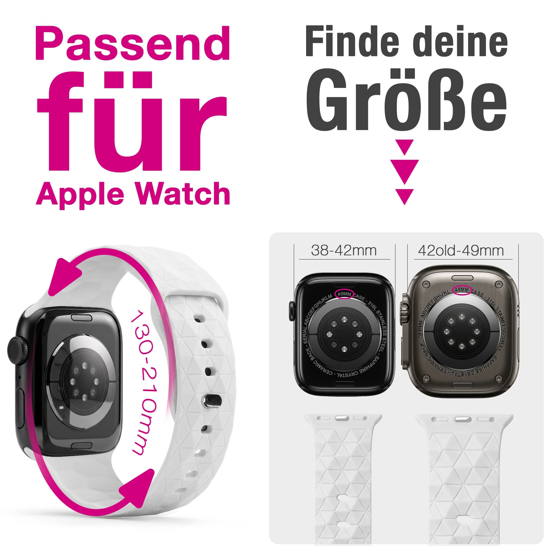 NALIA Hexion Armband kompatibel mit Apple Watch Armband Series SE/iWatch 10 9 8 7 6 5 4 3 2 1, 38/40/41/42mm, Silikon Loop mit Hexagon Design, Sportarmband Steck-Pin-Verschluss Polarweiß NALIA Silikon Armband