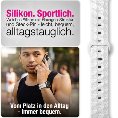 NALIA Hexion Armband kompatibel mit Apple Watch Armband Series SE/iWatch 10 9 8 7 6 5 4 3 2 1, 38/40/41/42mm, Silikon Loop mit Hexagon Design, Sportarmband Steck-Pin-Verschluss Polarweiß NALIA Silikon Armband