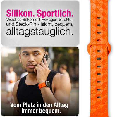NALIA Hexion Armband kompatibel mit Apple Watch Armband Series SE/iWatch 10 9 8 7 6 5 4 3 2 1, 38/40/41/42mm, Silikon Loop mit Hexagon Design, Sportarmband Steck-Pin-Verschluss Sonnenorange NALIA Silikon Armband