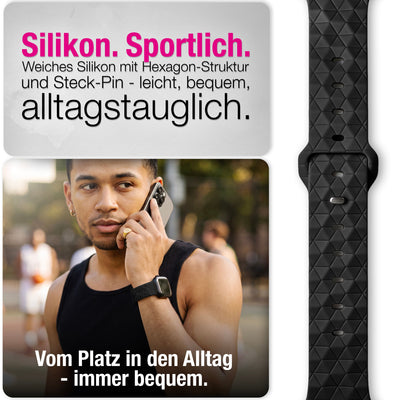 NALIA Hexion Armband kompatibel mit Apple Watch Armband Series SE/iWatch 10 9 8 7 6 5 4 3 2 1, 38/40/41/42mm, Silikon Loop mit Hexagon Design, Sportarmband Steck-Pin-Verschluss Tiefschwarz NALIA Silikon Armband