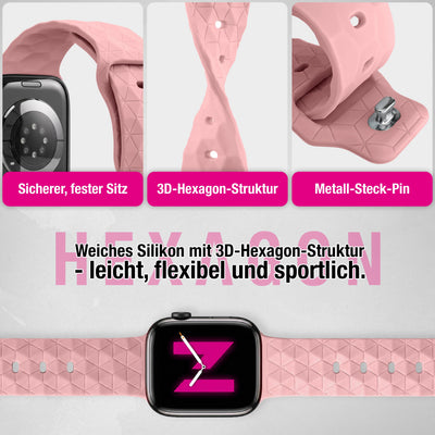 NALIA Hexion Armband kompatibel mit Apple Watch Armband Series SE/iWatch 10 9 8 7 6 5 4 3 2 1, 38/40/41/42mm, Silikon Loop mit Hexagon Design, Sportarmband Steck-Pin-Verschluss Zartrosa NALIA Silikon Armband