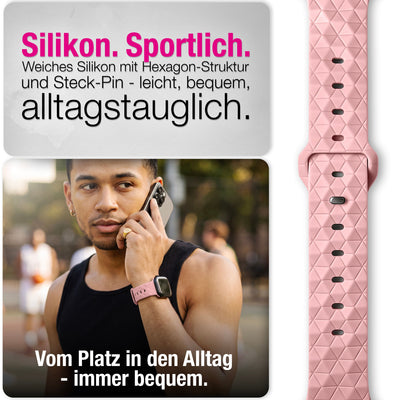 NALIA Hexion Armband kompatibel mit Apple Watch Armband Series SE/iWatch 10 9 8 7 6 5 4 3 2 1, 38/40/41/42mm, Silikon Loop mit Hexagon Design, Sportarmband Steck-Pin-Verschluss Zartrosa NALIA Silikon Armband