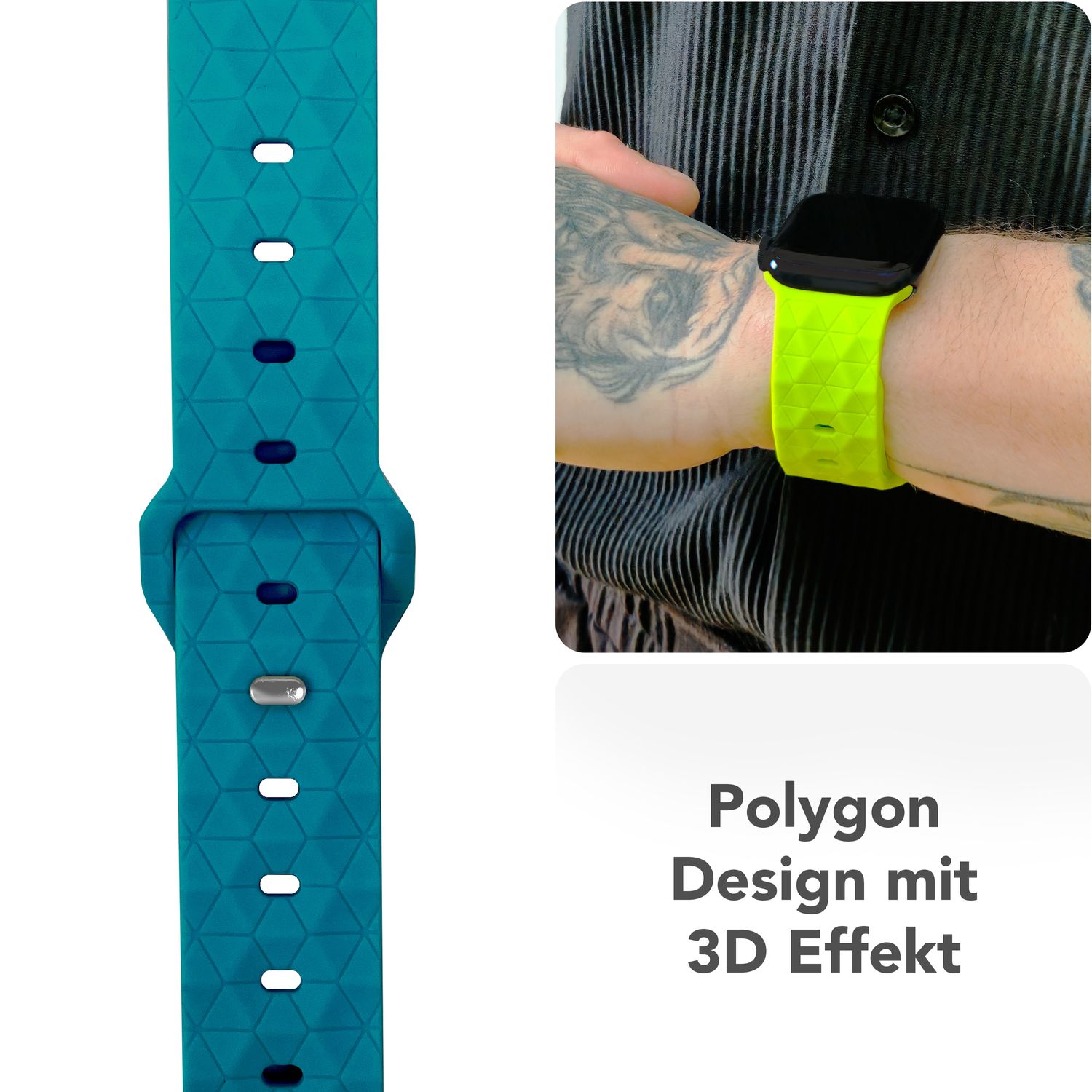 NALIA Hexion Armband für Apple Watch Series Ultra/SE/10/9/8/7/6/5/4/3/2/1, Gehäusegröße 42/44/45/46/49mm, Silikon Loop Sportarmband mit Steck-Pin & im Hexagon Design