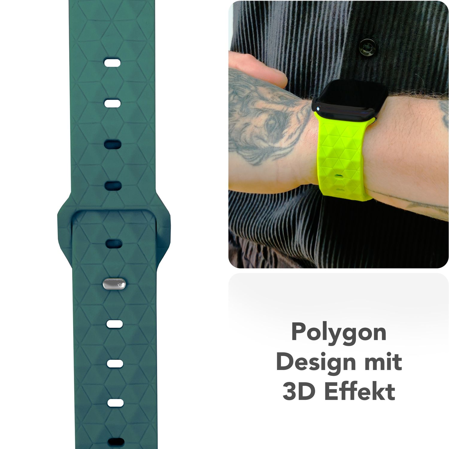 NALIA Hexion Armband für Apple Watch Series Ultra/SE/10/9/8/7/6/5/4/3/2/1, Gehäusegröße 42/44/45/46/49mm, Silikon Loop Sportarmband mit Steck-Pin & im Hexagon Design