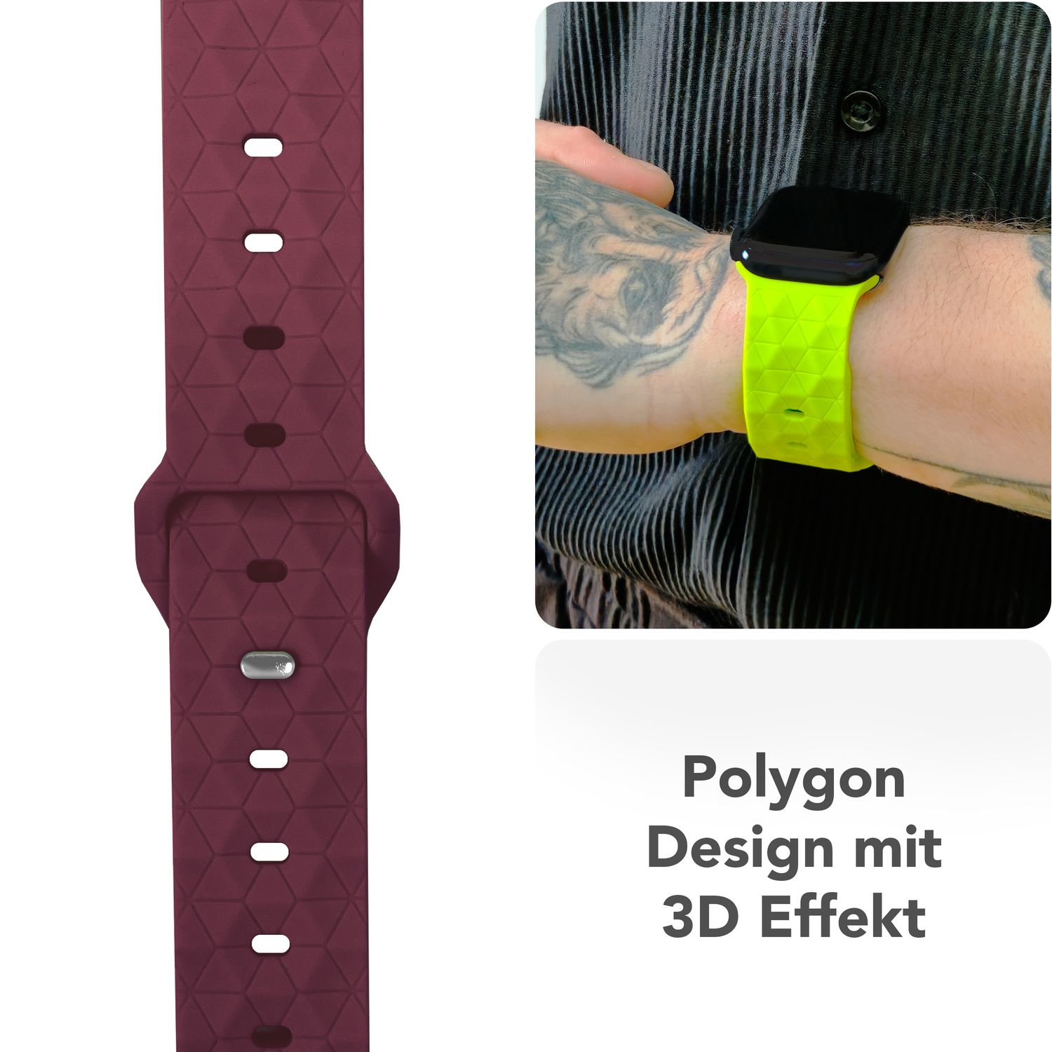 NALIA Hexion Armband für Apple Watch Series Ultra/SE/10/9/8/7/6/5/4/3/2/1, Gehäusegröße 42/44/45/46/49mm, Silikon Loop Sportarmband mit Steck-Pin & im Hexagon Design