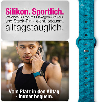 NALIA Hexion Silikon Armband kompatibel mit Apple Watch Armband iWatch Series Ultra/SE 10 9 8 7 6 5 4 3 2 1, 42/44/45/46/49mm, Watch Silikonband Sportarmband mit Steck-Pin Atlantikblau NALIA Silikon Armband