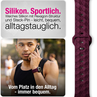 NALIA Hexion Silikon Armband kompatibel mit Apple Watch Armband iWatch Series Ultra/SE 10 9 8 7 6 5 4 3 2 1, 42/44/45/46/49mm, Watch Silikonband Sportarmband mit Steck-Pin Bordeauxrot NALIA Silikon Armband
