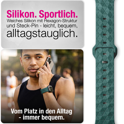 NALIA Hexion Silikon Armband kompatibel mit Apple Watch Armband iWatch Series Ultra/SE 10 9 8 7 6 5 4 3 2 1, 42/44/45/46/49mm, Watch Silikonband Sportarmband mit Steck-Pin Fichtengrün NALIA Silikon Armband