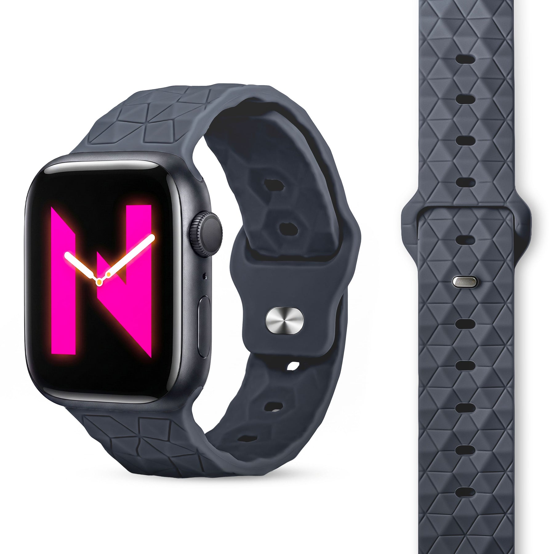 NALIA Hexion Silikon Armband kompatibel mit Apple Watch Armband iWatch Series Ultra/SE 10 9 8 7 6 5 4 3 2 1, 42/44/45/46/49mm, Watch Silikonband Sportarmband mit Steck-Pin Graphitgrau NALIA Silikon Armband