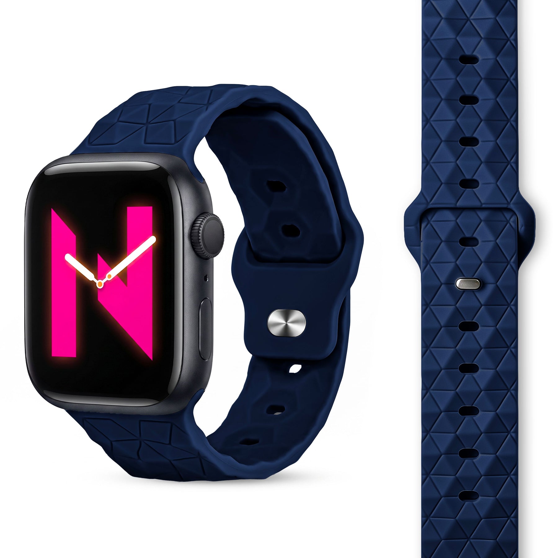 NALIA Hexion Silikon Armband kompatibel mit Apple Watch Armband iWatch Series Ultra/SE 10 9 8 7 6 5 4 3 2 1, 42/44/45/46/49mm, Watch Silikonband Sportarmband mit Steck-Pin Marineblau NALIA Silikon Armband