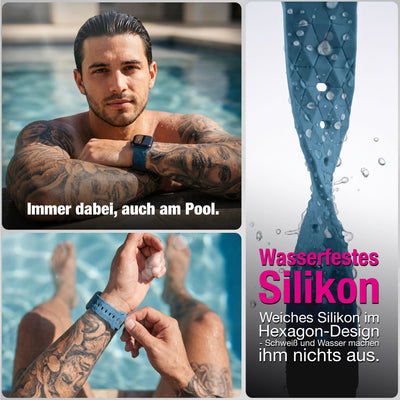 NALIA Hexion Silikon Armband kompatibel mit Apple Watch Armband iWatch Series Ultra/SE 10 9 8 7 6 5 4 3 2 1, 42/44/45/46/49mm, Watch Silikonband Sportarmband mit Steck-Pin Nebelblau NALIA Silikon Armband