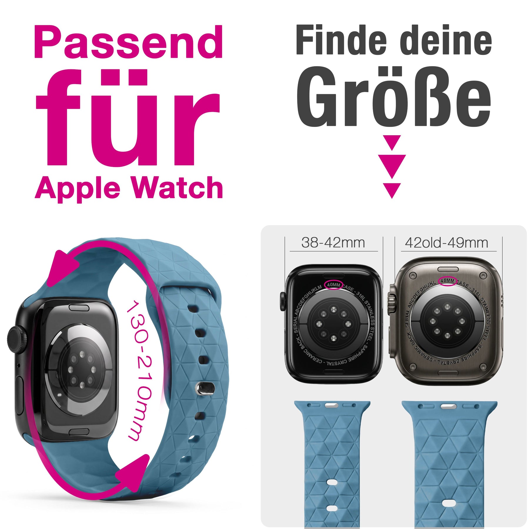 NALIA Hexion Silikon Armband kompatibel mit Apple Watch Armband iWatch Series Ultra/SE 10 9 8 7 6 5 4 3 2 1, 42/44/45/46/49mm, Watch Silikonband Sportarmband mit Steck-Pin Nebelblau NALIA Silikon Armband