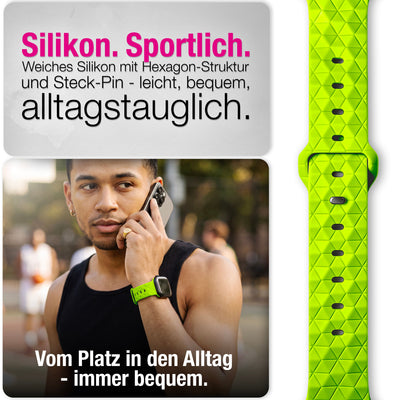 NALIA Hexion Silikon Armband kompatibel mit Apple Watch Armband iWatch Series Ultra/SE 10 9 8 7 6 5 4 3 2 1, 42/44/45/46/49mm, Watch Silikonband Sportarmband mit Steck-Pin Neon Gelb NALIA Silikon Armband
