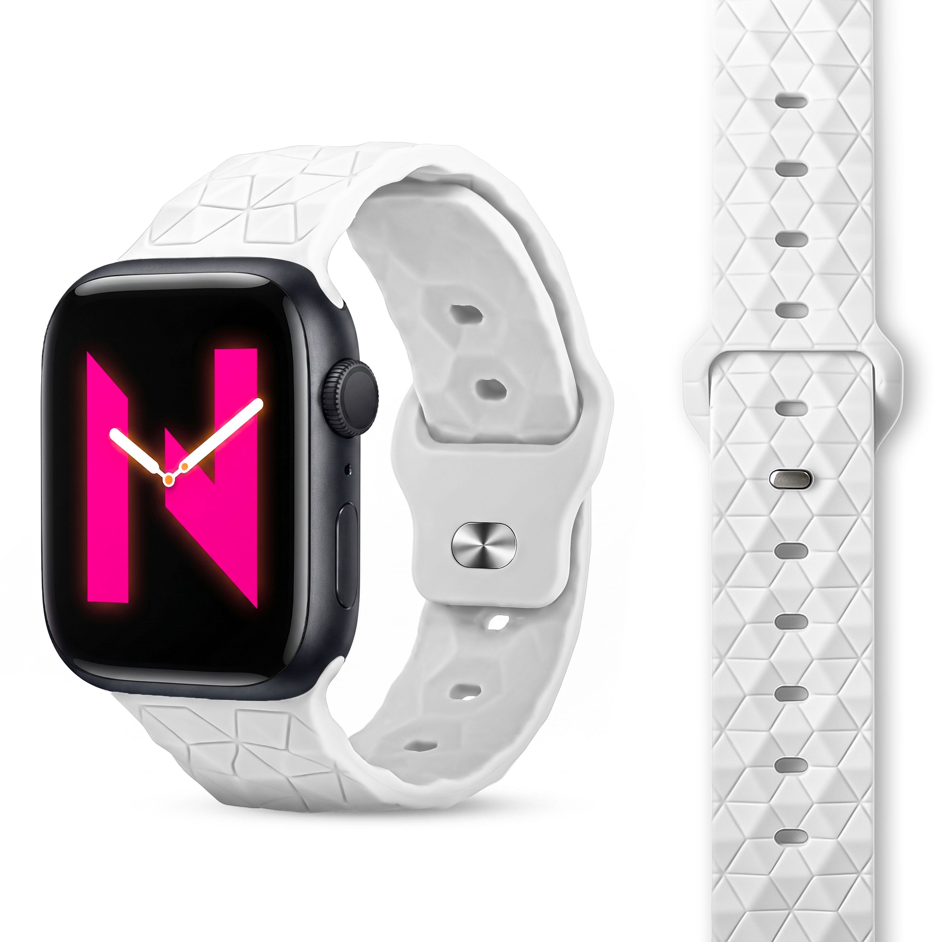 NALIA Hexion Silikon Armband kompatibel mit Apple Watch Armband iWatch Series Ultra/SE 10 9 8 7 6 5 4 3 2 1, 42/44/45/46/49mm, Watch Silikonband Sportarmband mit Steck-Pin Polarweiß NALIA Silikon Armband