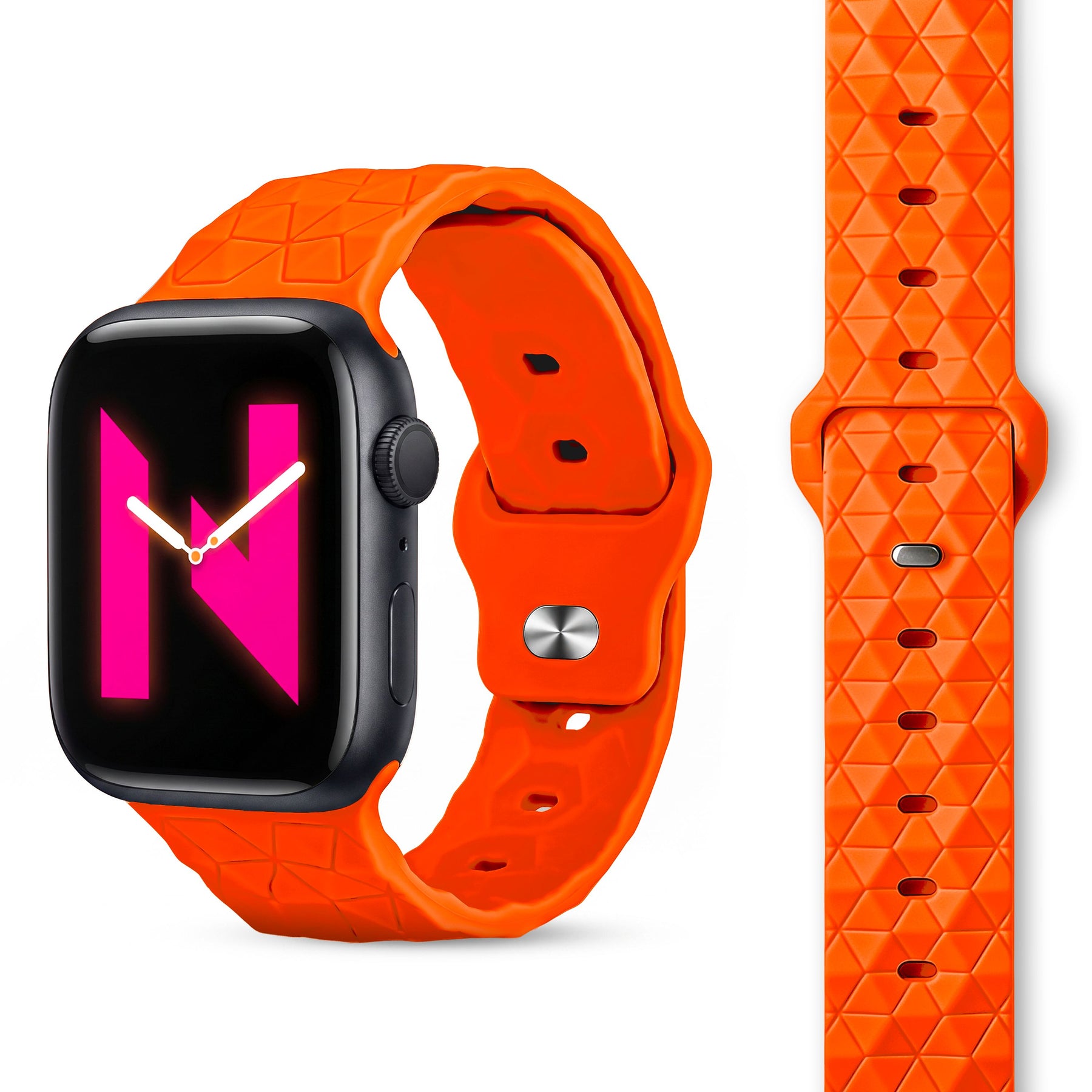 NALIA Hexion Silikon Armband kompatibel mit Apple Watch Armband iWatch Series Ultra/SE 10 9 8 7 6 5 4 3 2 1, 42/44/45/46/49mm, Watch Silikonband Sportarmband mit Steck-Pin Sonnenorange NALIA Silikon Armband