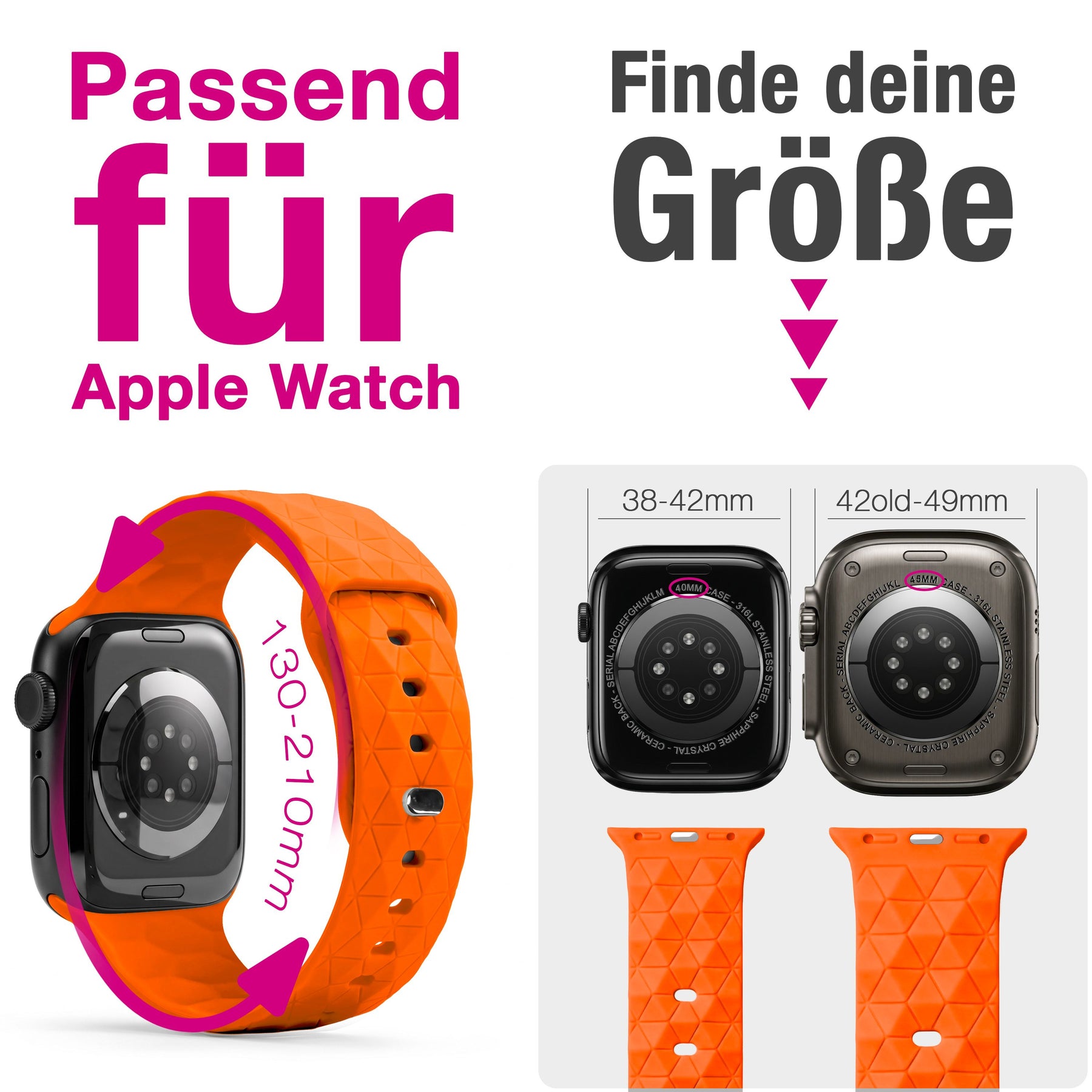 NALIA Hexion Silikon Armband kompatibel mit Apple Watch Armband iWatch Series Ultra/SE 10 9 8 7 6 5 4 3 2 1, 42/44/45/46/49mm, Watch Silikonband Sportarmband mit Steck-Pin Sonnenorange NALIA Silikon Armband