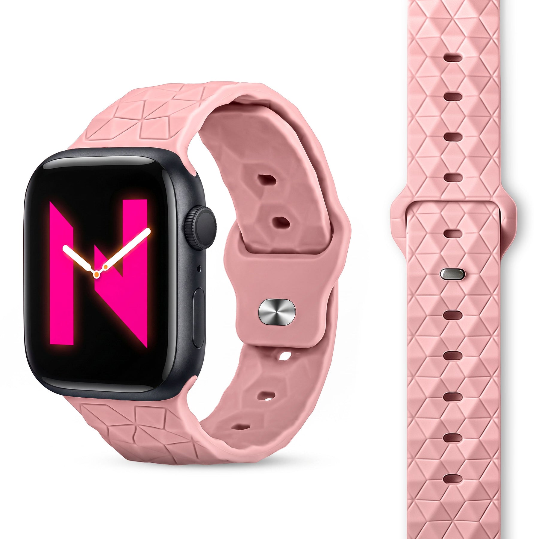 NALIA Hexion Silikon Armband kompatibel mit Apple Watch Armband iWatch Series Ultra/SE 10 9 8 7 6 5 4 3 2 1, 42/44/45/46/49mm, Watch Silikonband Sportarmband mit Steck-Pin Zartrosa NALIA Silikon Armband