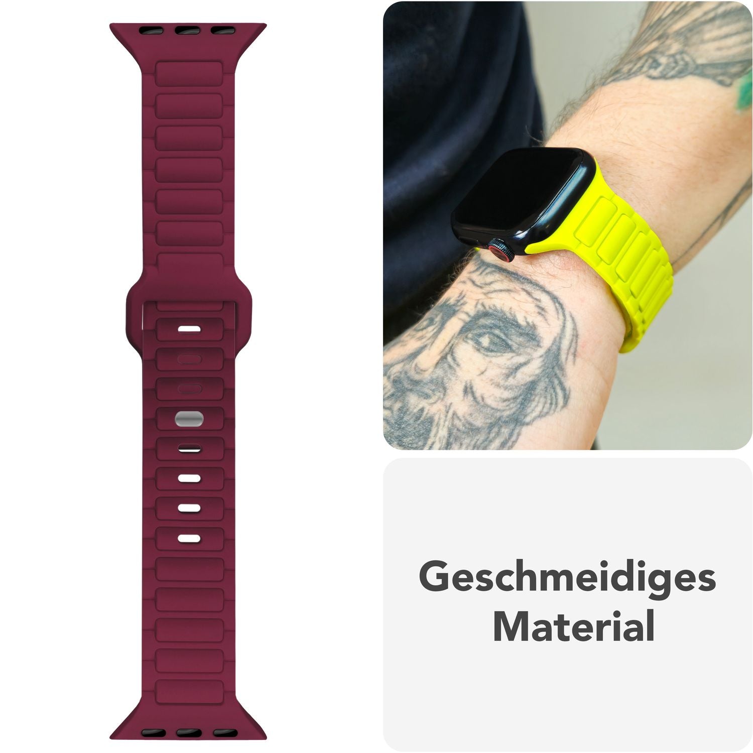NALIA Pulse Armband für Apple Watch Series SE/10/9/8/7/6/5/4/3/2/1, Gehäusegröße 38/40/41/42mm, 3D Textur Silikon Sportarmband mit Steck-Pin Verschluss Bordeauxrot NALIA Silikon Armband