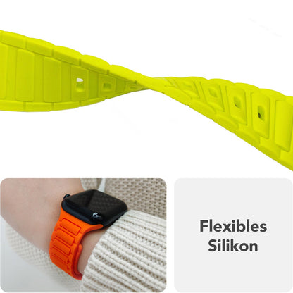NALIA Pulse Armband für Apple Watch Series SE/10/9/8/7/6/5/4/3/2/1, Gehäusegröße 38/40/41/42mm, 3D Textur Silikon Sportarmband mit Steck-Pin Verschluss Neon Gelb NALIA Silikon Armband