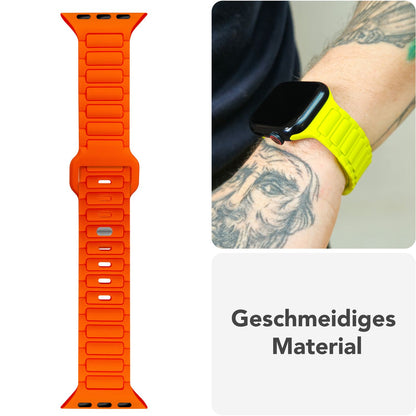 NALIA Pulse Armband für Apple Watch Series SE/10/9/8/7/6/5/4/3/2/1, Gehäusegröße 38/40/41/42mm, 3D Textur Silikon Sportarmband mit Steck-Pin Verschluss Neon Orange NALIA Silikon Armband